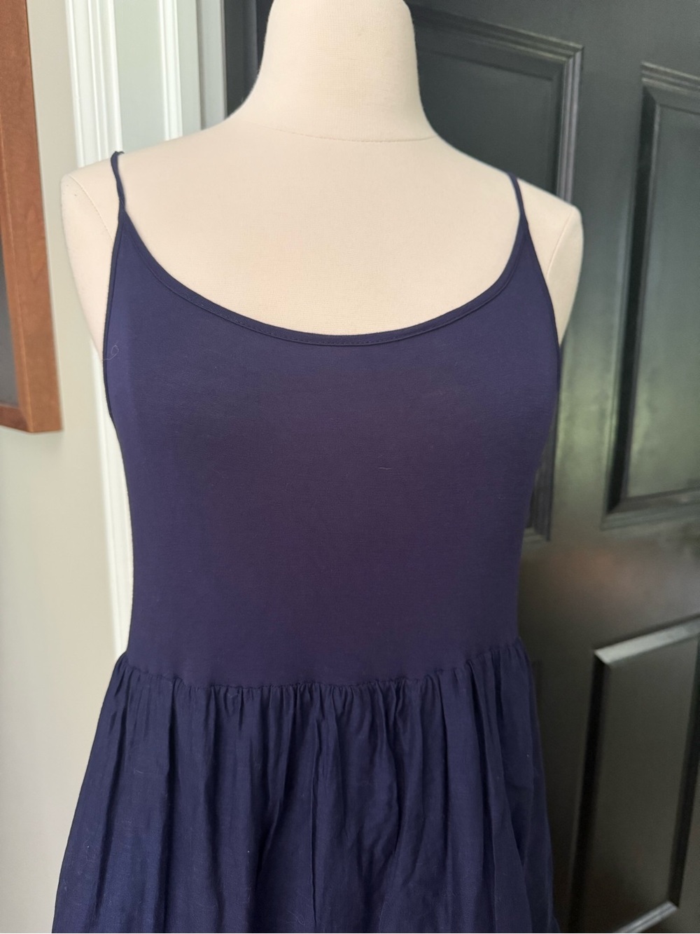 Anthropologie navy blue tiered tank maxi dress M petite - Picture 2 of 8